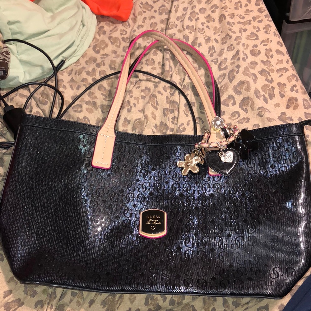 Guess tote bag with charm bracelet/key chain